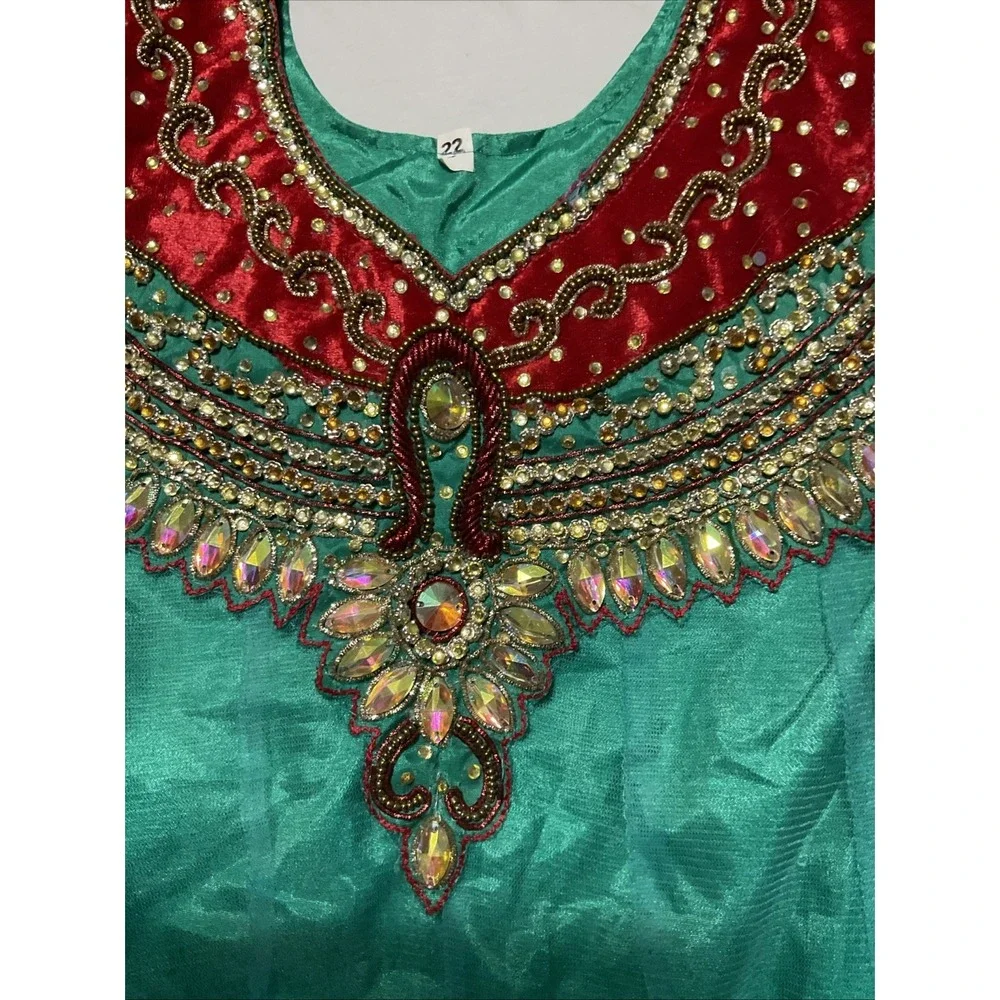 Flare Dress Girls Teal  Floral Embellished Sheer‎ Rhinestone India See Pictures